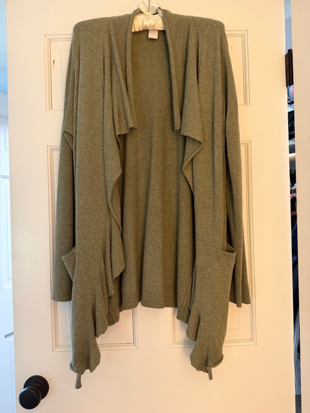 Olive Green Open-Front Women's Cardigan Sweater